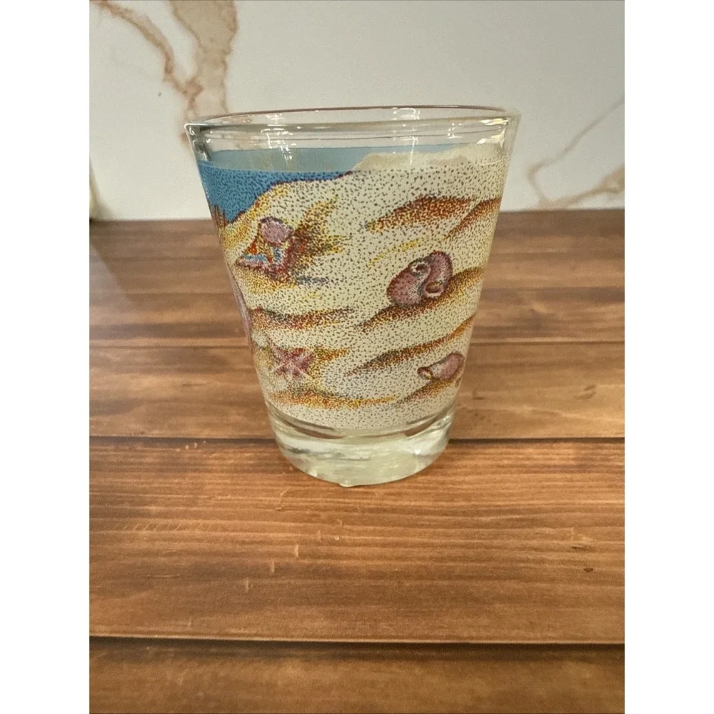 Daytona Beach Florida Shot Glass With Starfish Sea Shells And Snails On A‎ Beach